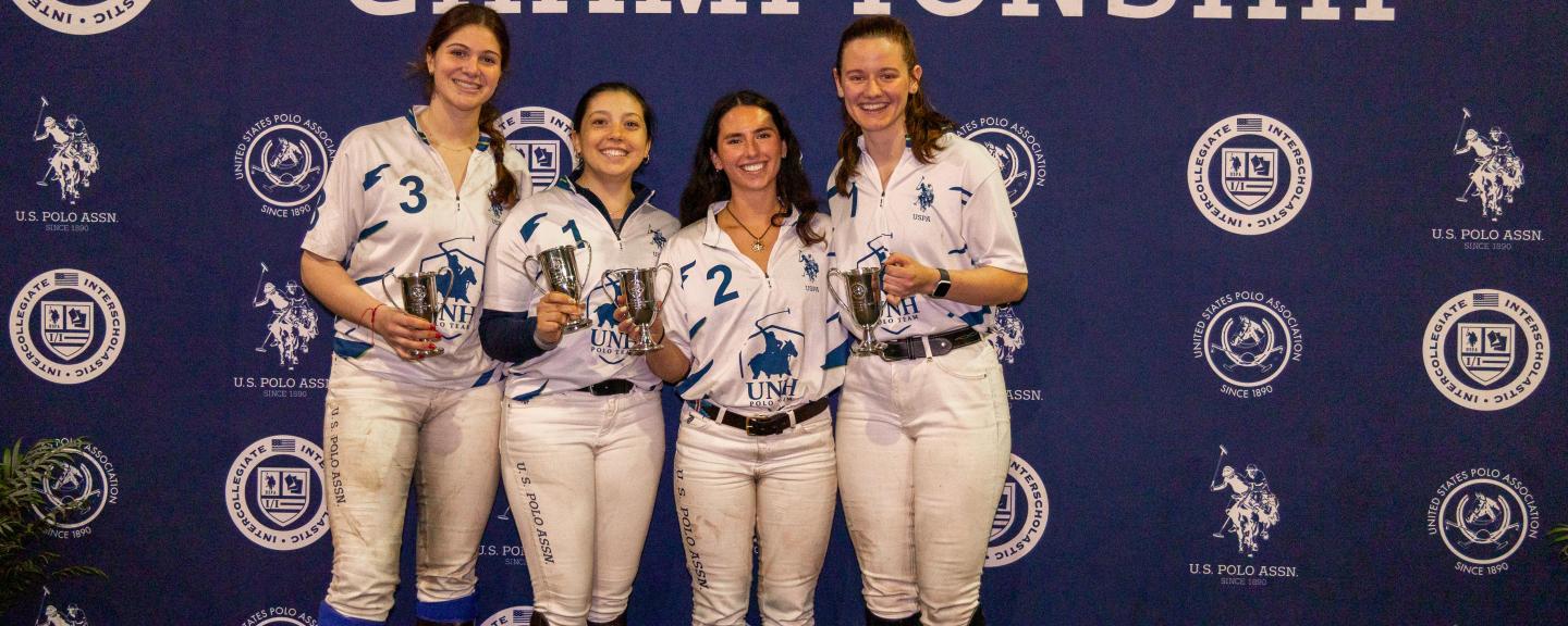 UNH Polo team poses together at the the U.S. Polo Association (USPA) Women’s Division II National Intercollegiate Championship