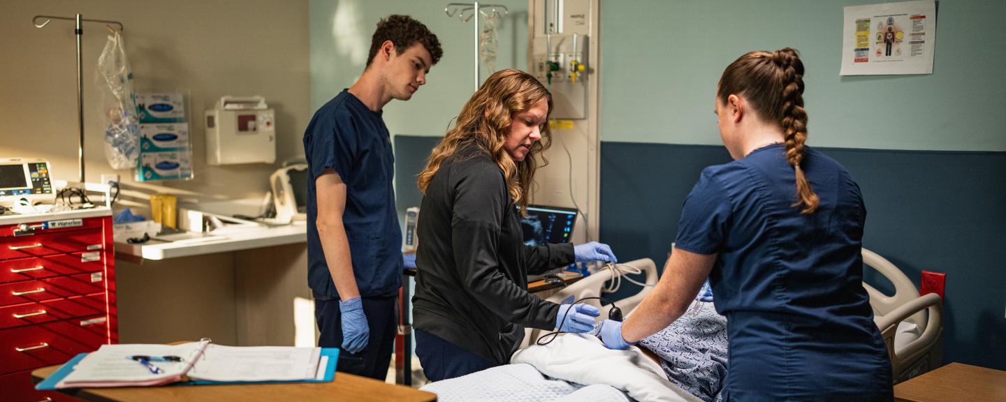 Students collaborate at the UNH Nursing Sim Lab.