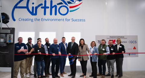 Ribbon cutting for UNH's  high-tech cleanroom at the John Olson Advanced Manufacturing Center.