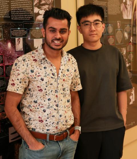 Study authors Suman Itani, a PH.D. student in physics (left) and postdoctoral researcher Yibo Zhang. Photo by Jiadong Zang.