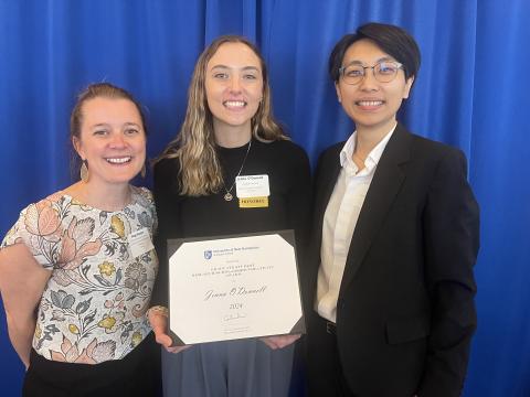 From left: Meg Morgan, assistant clinical professor of communication sciences and disorders; Jenna O’Donnell ’24G; and Kay Chen, associate professor of communication sciences and disorders, collaborated on a clinical study that helped improve communication for a stroke survivor with aphasia.