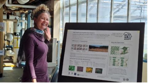 Laurie Mooney, UNH ADAPT PhD student investigating food forests, presenting at the 2026 Macfarlane Research Greenhouses Open House.  