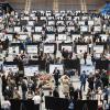 View from above of a room full of posters set up for presentations
